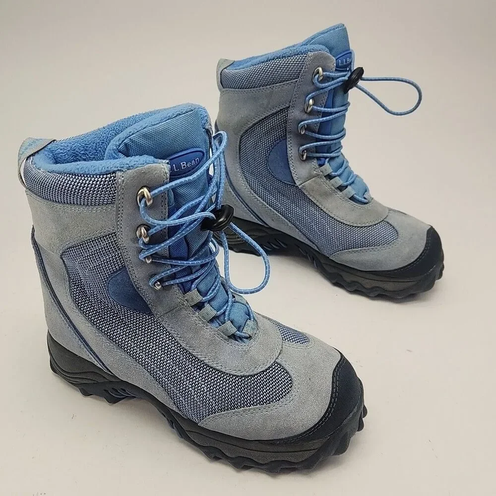 LL Bean Boots Blue Suede Thinsulate Winter Hiking Ankle Toggle Size 4 Kids Youth